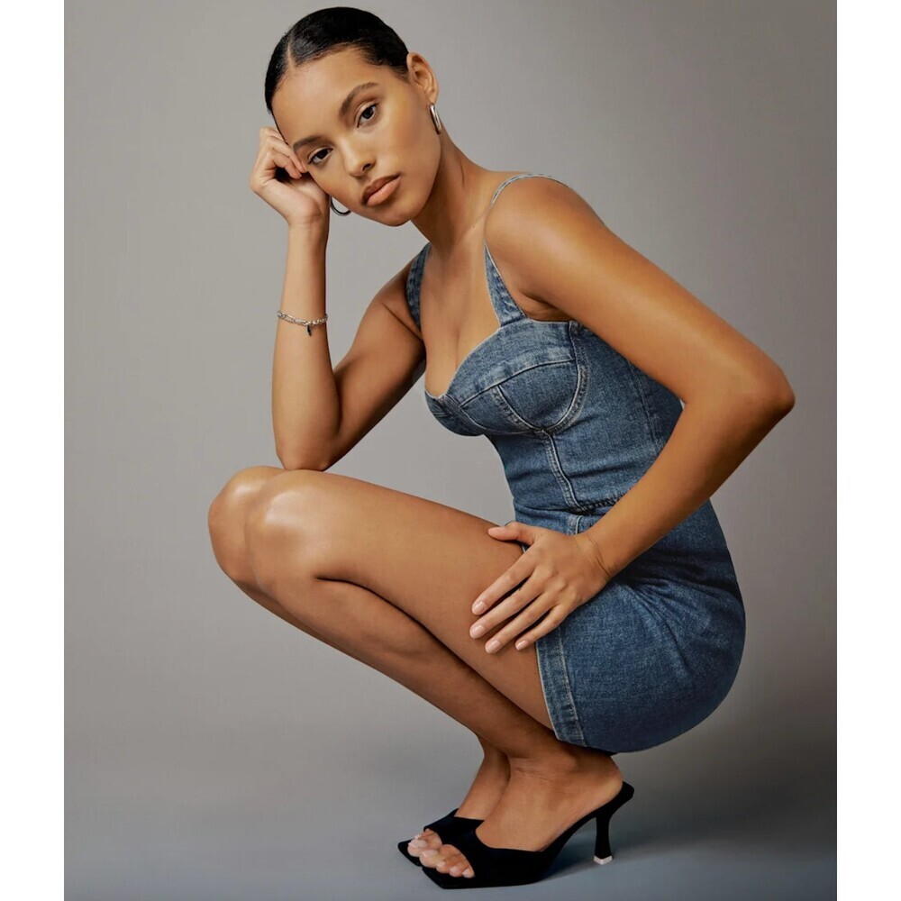 Reformation Nikki Bustier Denim Mini Dress in Palermo Medium Wash Size 0